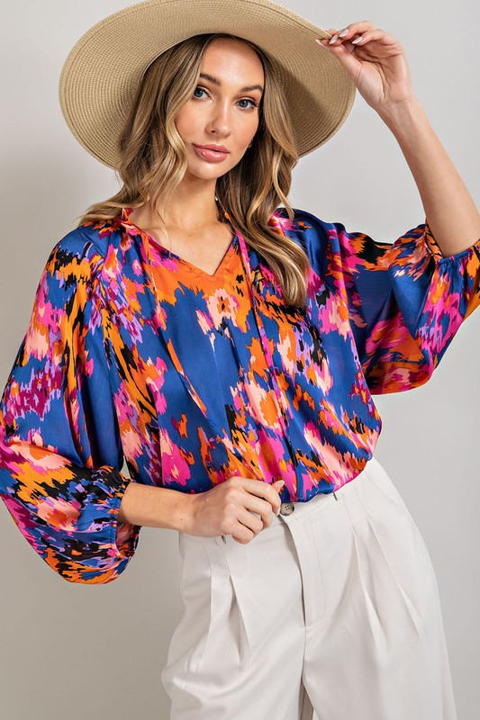 Blouse - "EESOME" V Neck Tie