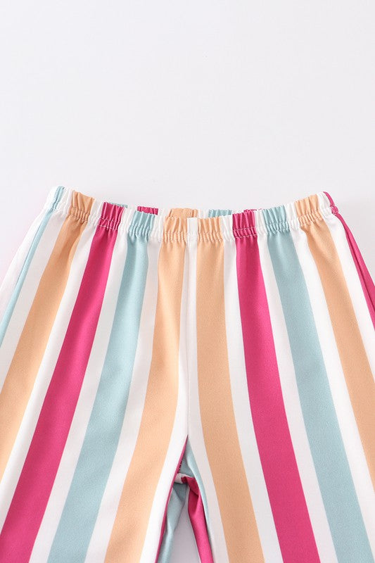Floral print stripe girl bell pant set