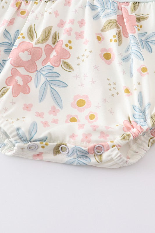 Floral print ruffle buttons girl baby bubble