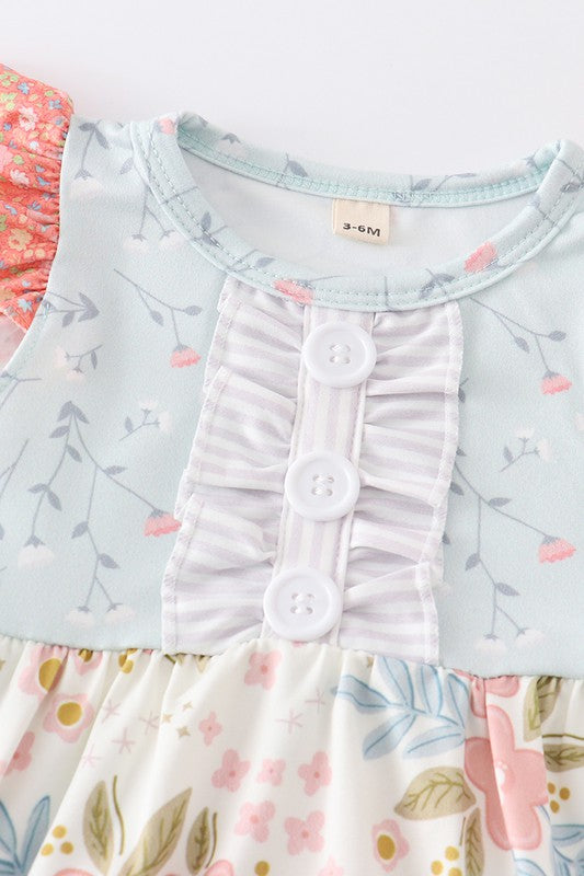 Floral print ruffle buttons girl baby bubble