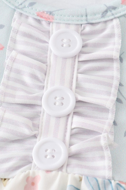 Floral print ruffle buttons girl baby bubble