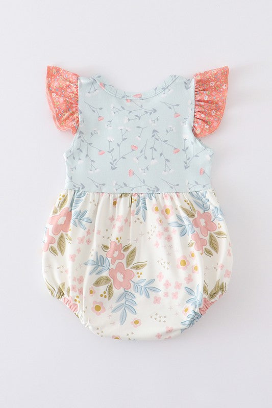 Floral print ruffle buttons girl baby bubble
