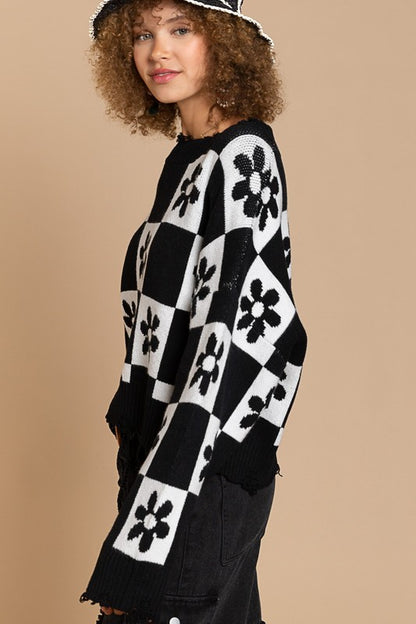 Pol Flower Checker Sweater