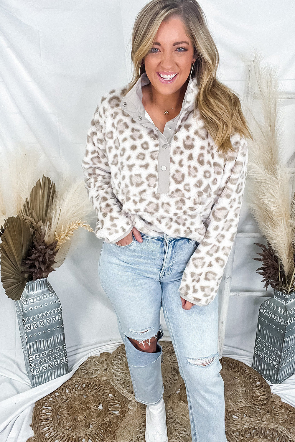 Leopard Fleece Henly Pullover
