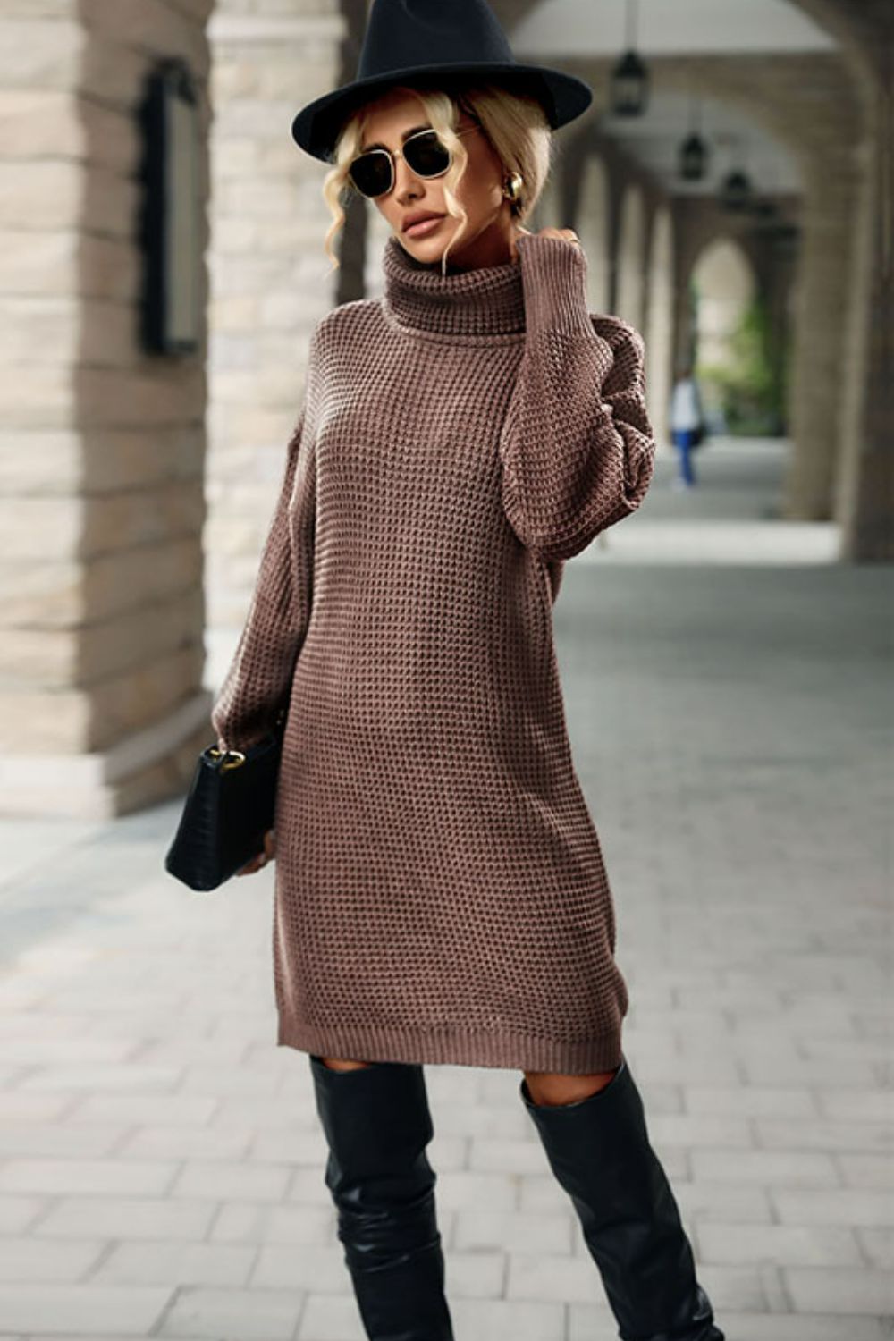 Dress - Turtleneck Dropped Shoulder