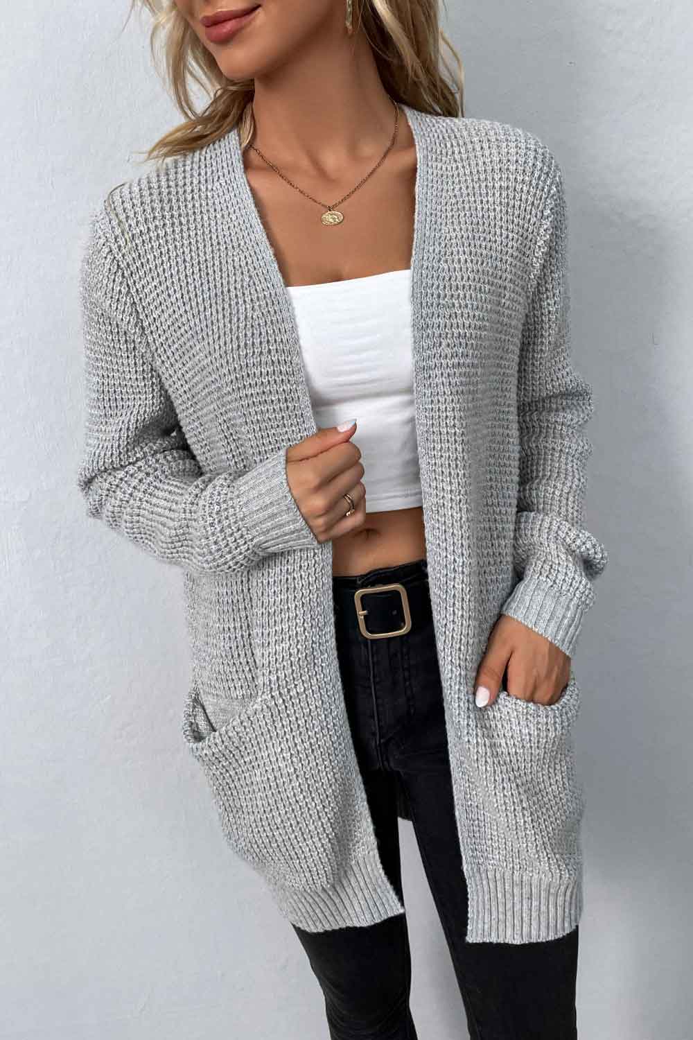 Cardigan - Rib-Knit Pocketed