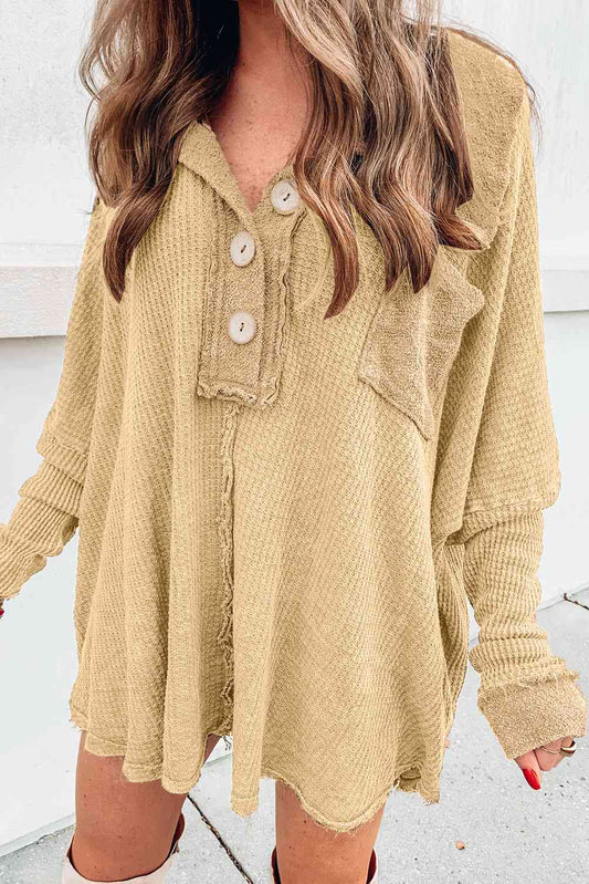 Sweater - Long Waffle Knit Buttoned