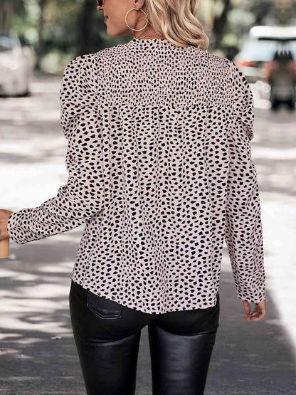 Blouse - Printed Round Neck Puff Sleeve