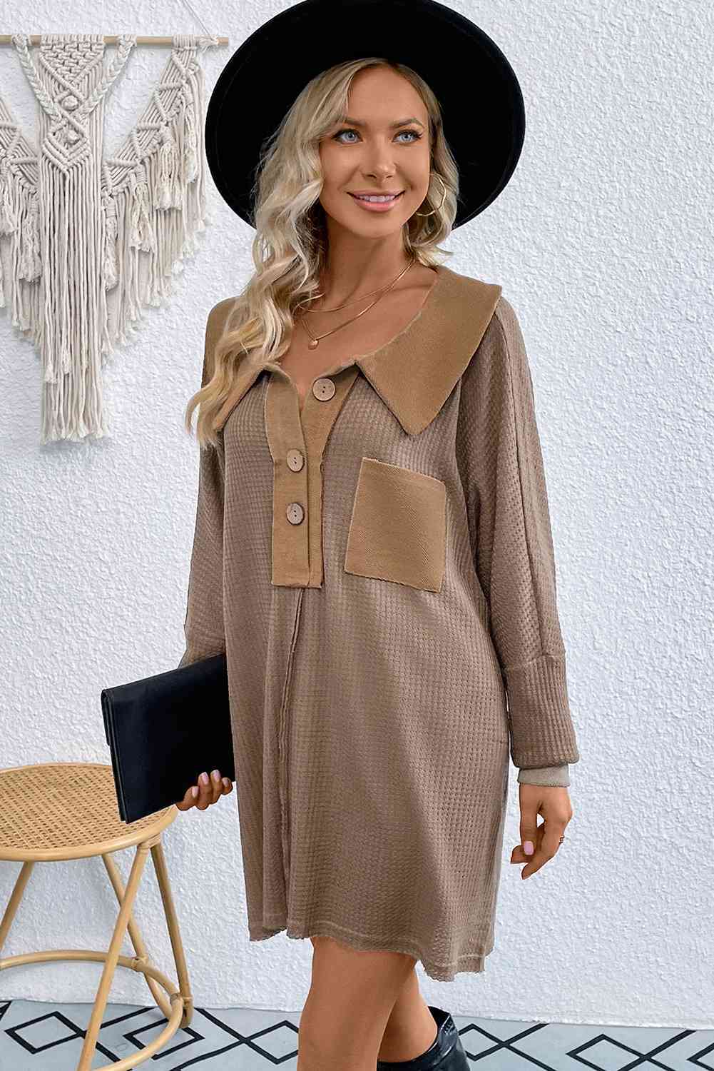 Sweater - Long Waffle Knit Buttoned