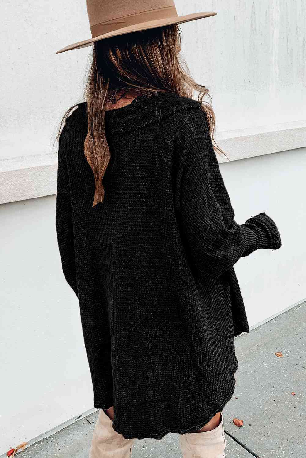 Sweater - Long Waffle Knit Buttoned