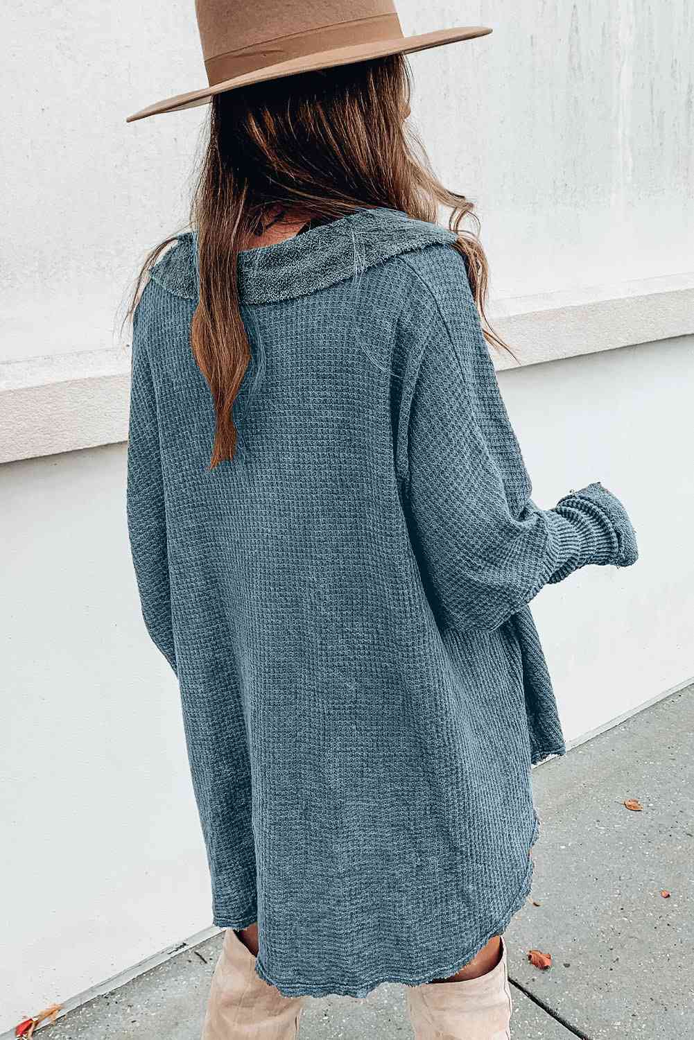 Sweater - Long Waffle Knit Buttoned