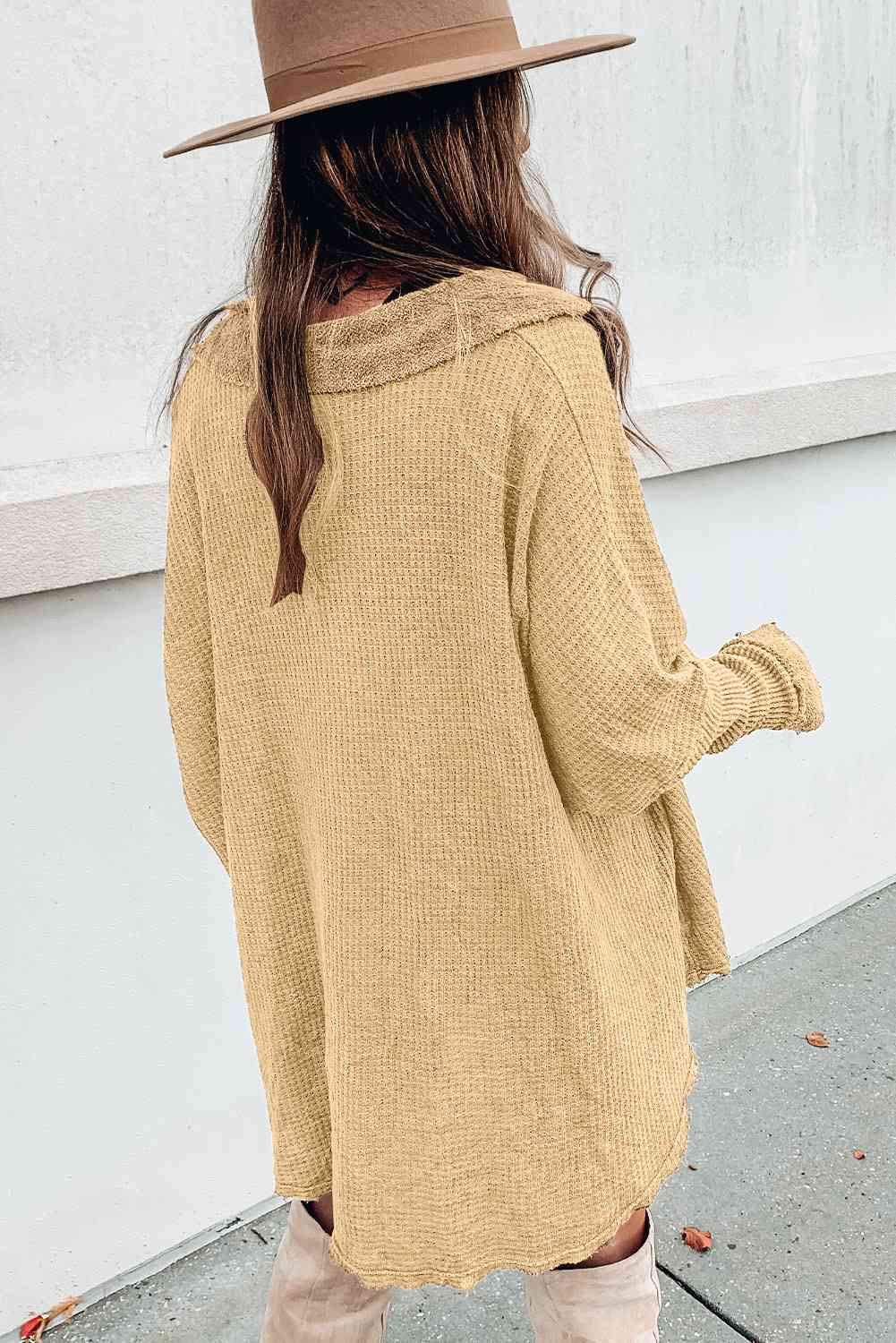 Sweater - Long Waffle Knit Buttoned