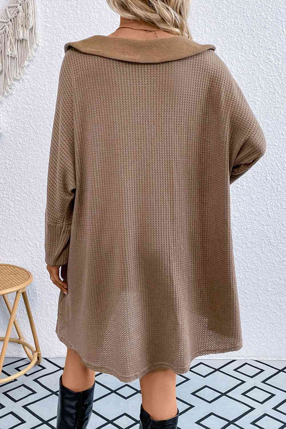 Sweater - Long Waffle Knit Buttoned