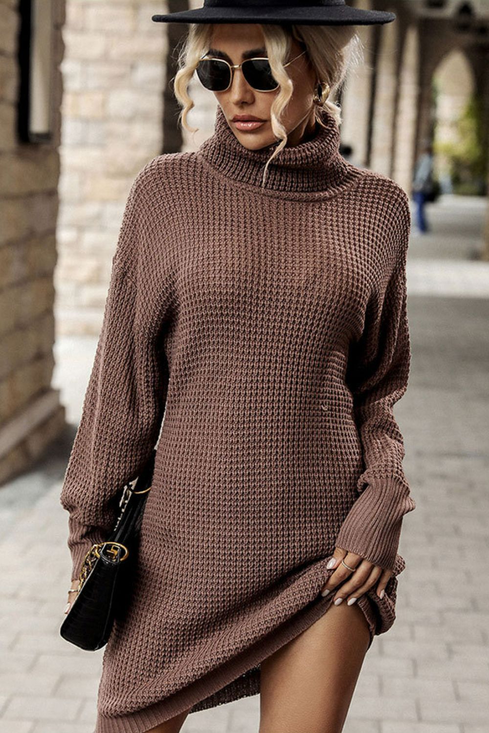Dress - Turtleneck Dropped Shoulder