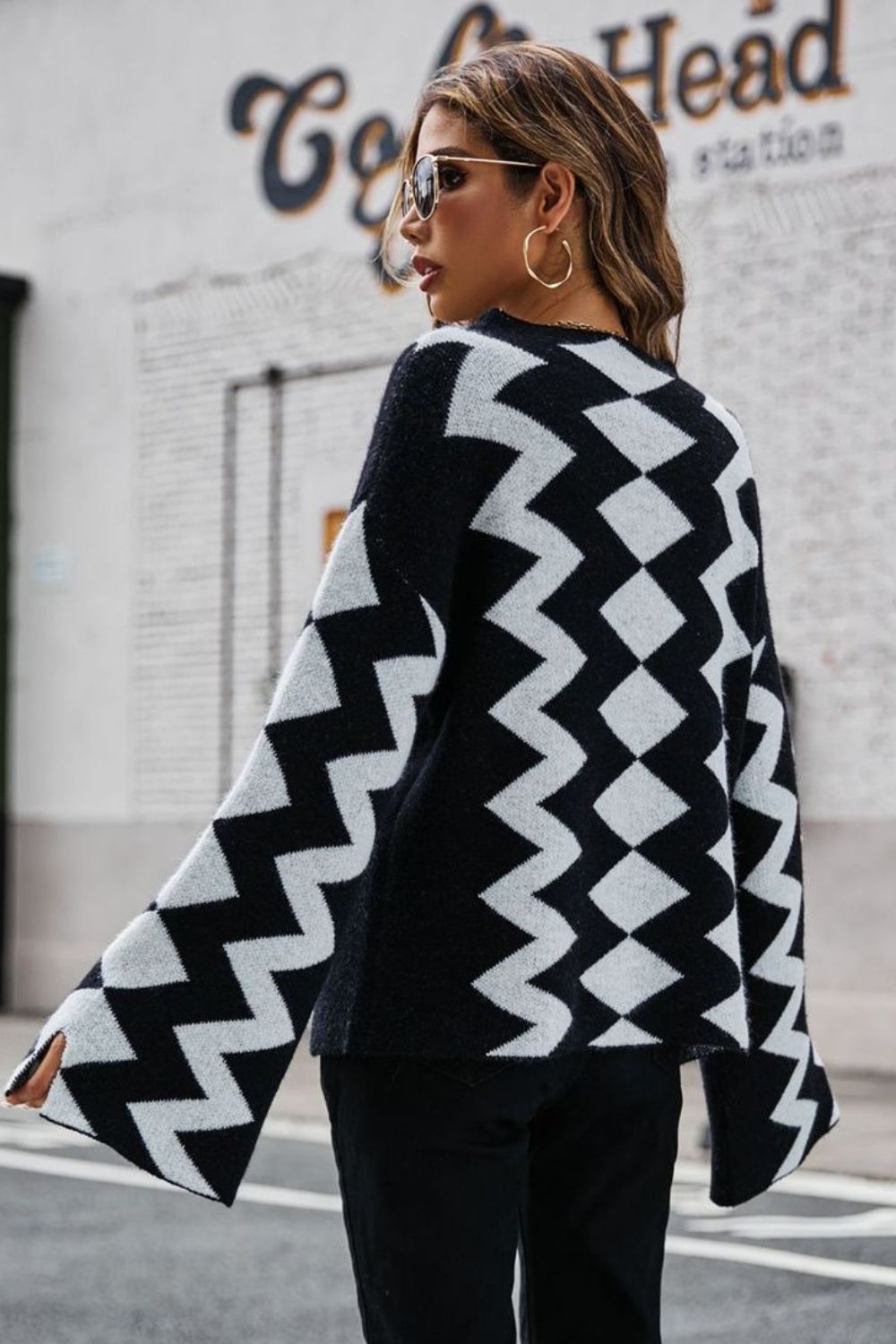 Sweater - Geometric Slit Flare Sleeve