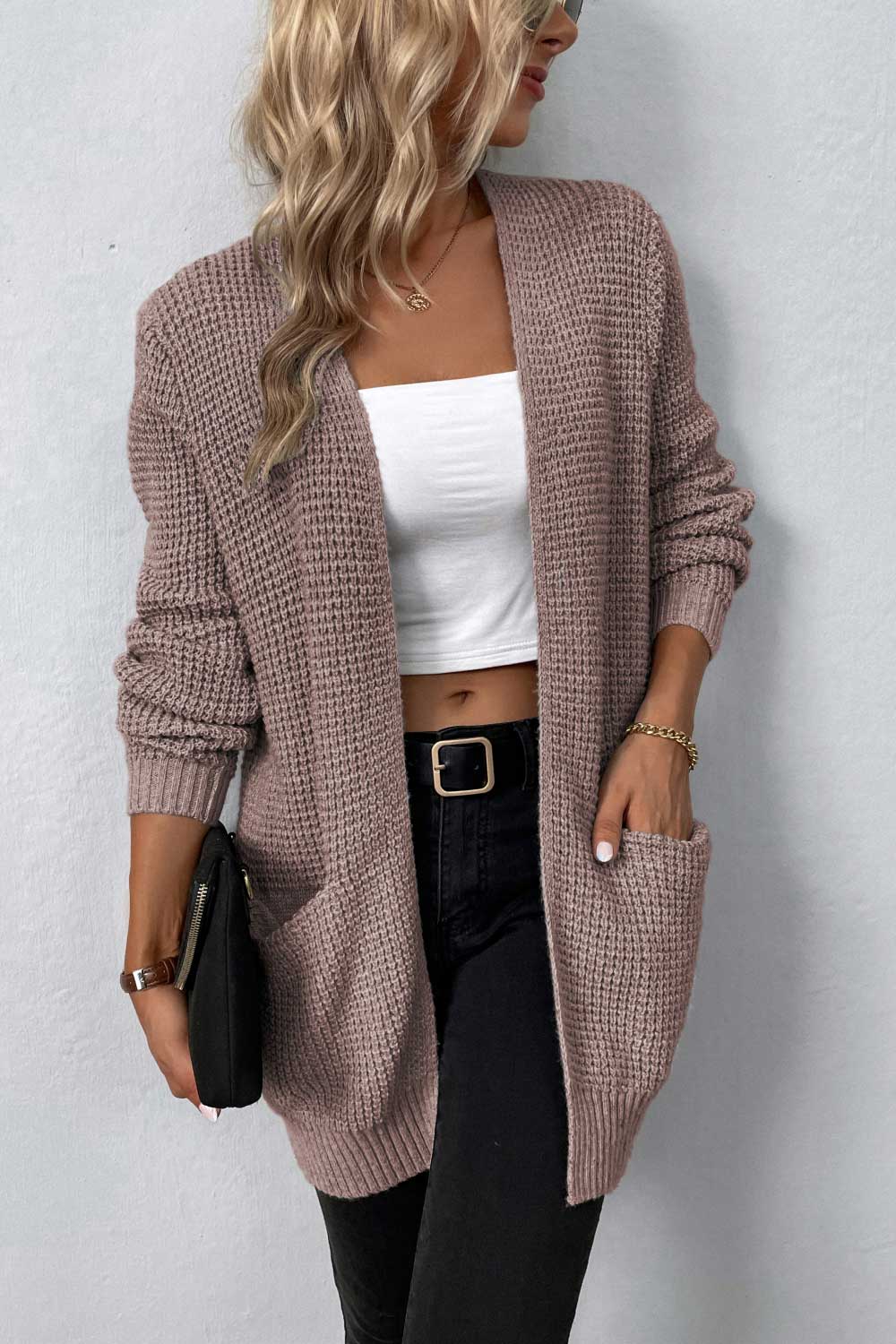 Cardigan - Rib-Knit Pocketed
