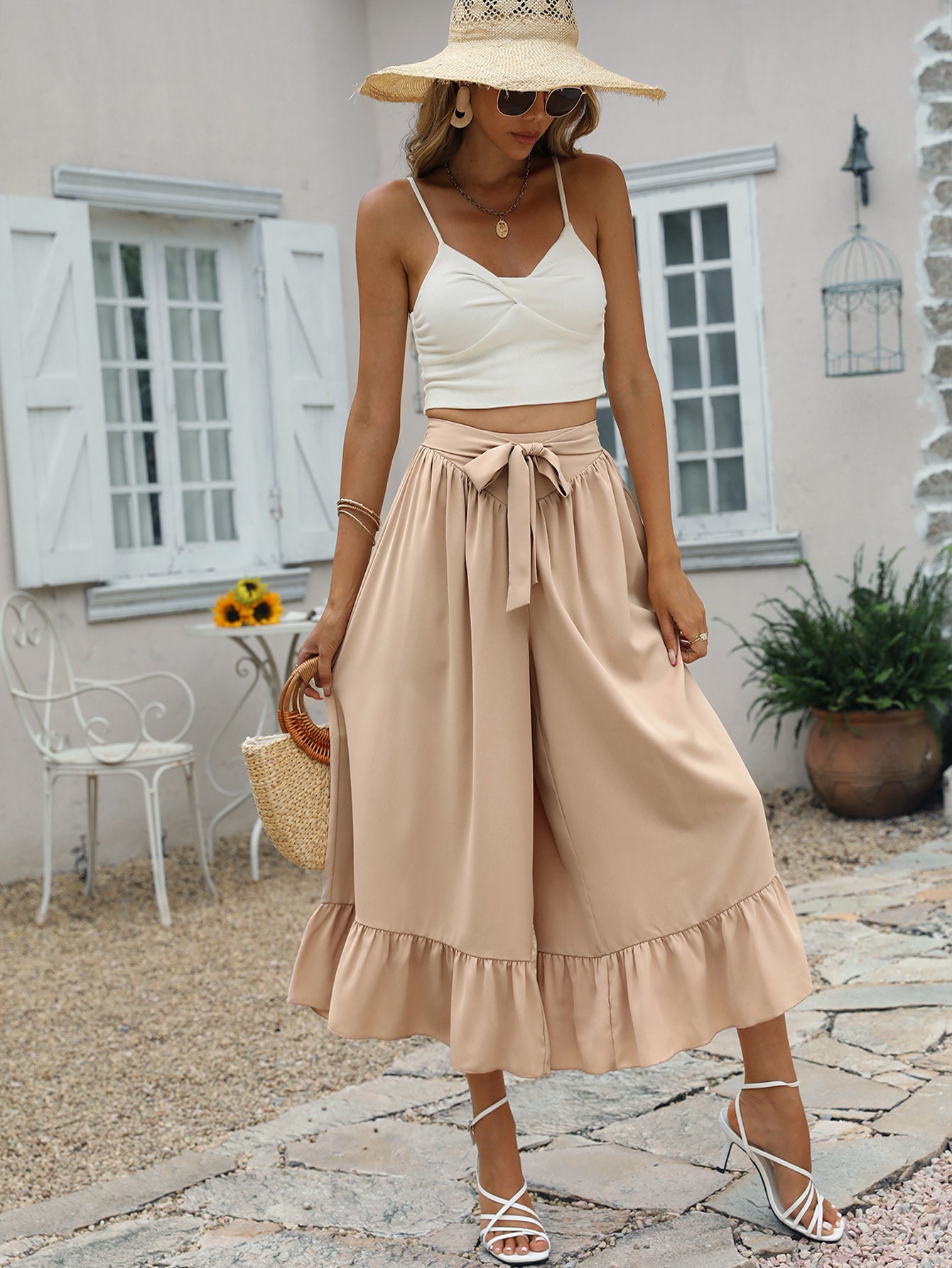 Pants - Tie Front Wide Leg Croppe