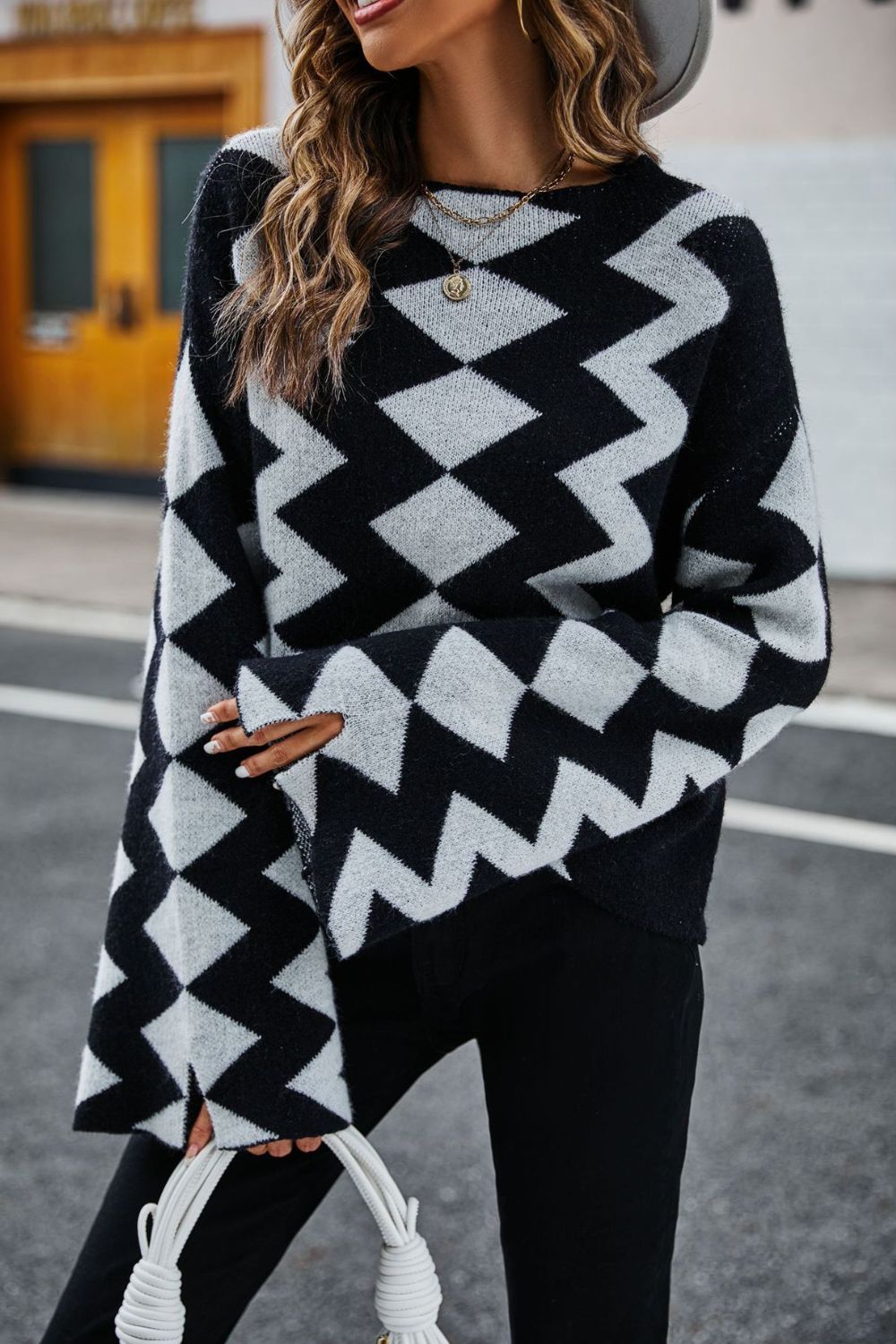 Sweater - Geometric Slit Flare Sleeve