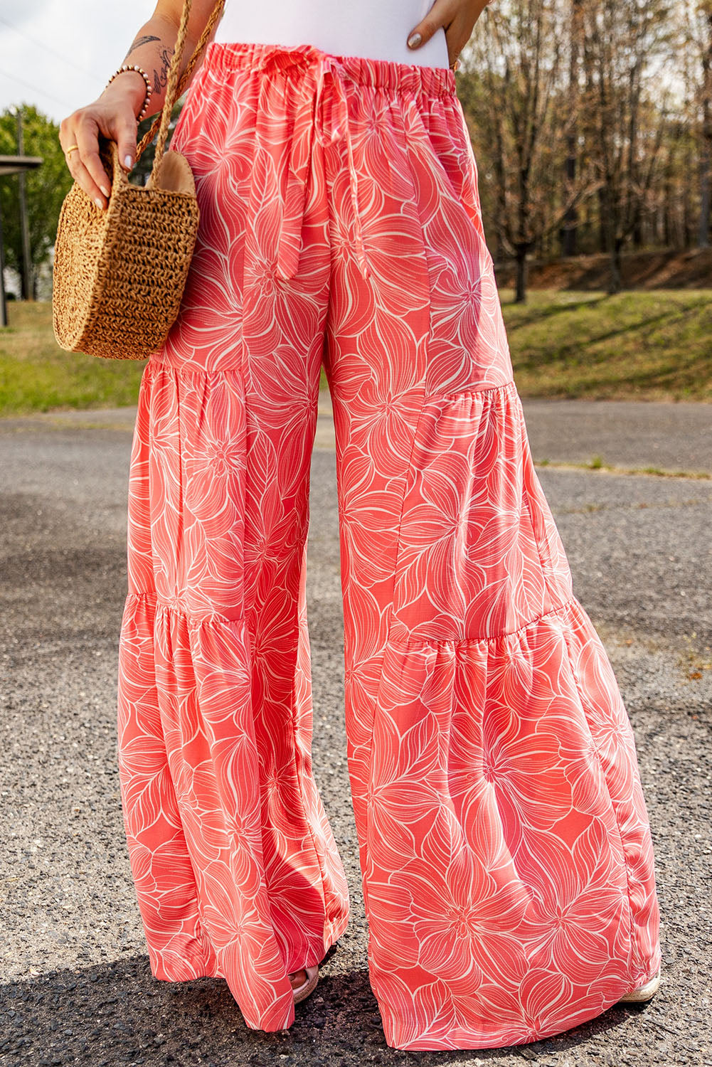 Pants - Floral Tiered Wide Leg