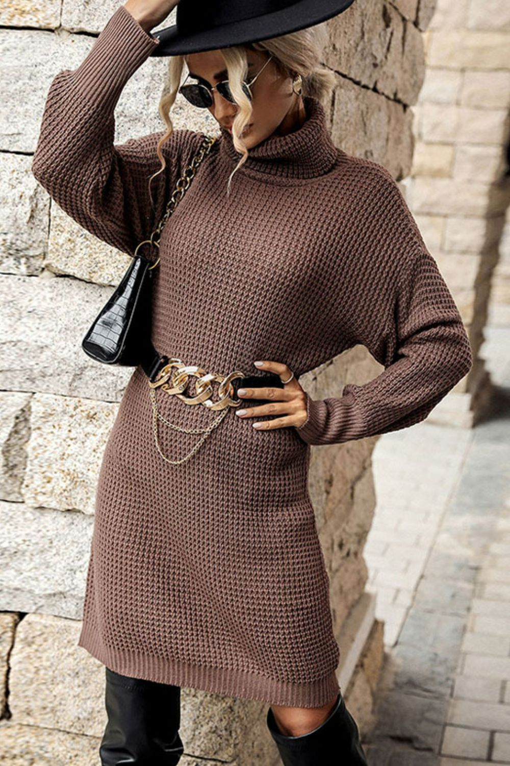 Dress - Turtleneck Dropped Shoulder