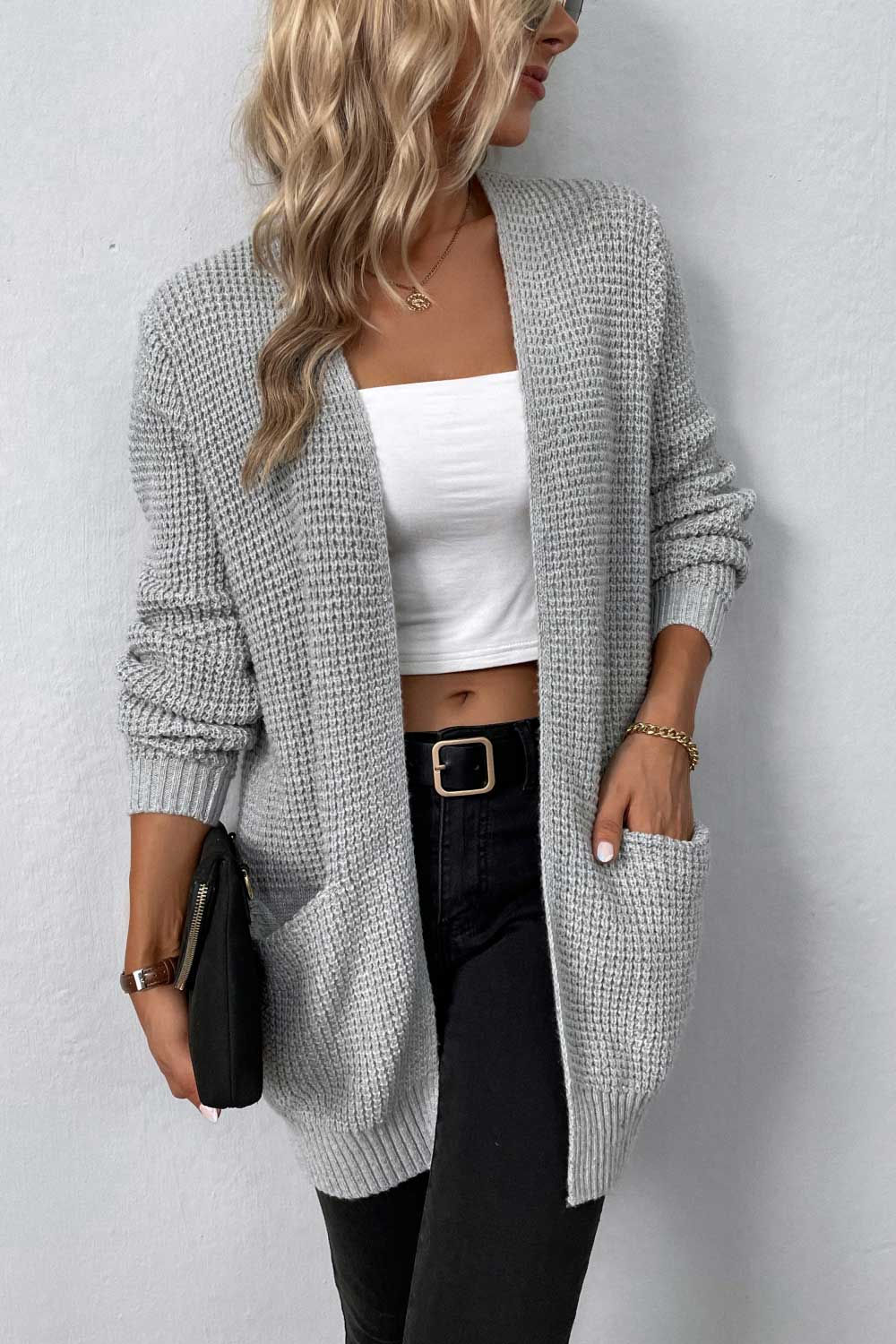 Cardigan - Rib-Knit Pocketed