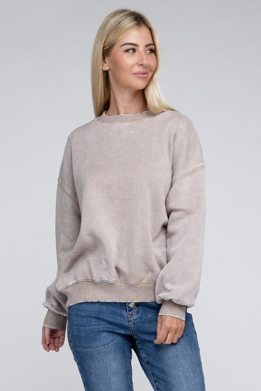 Zenana - Acid Wash Fleece Oversized Pullover