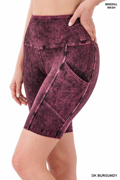 Zenana Mineral Wash Wide Waistband Biker Shorts