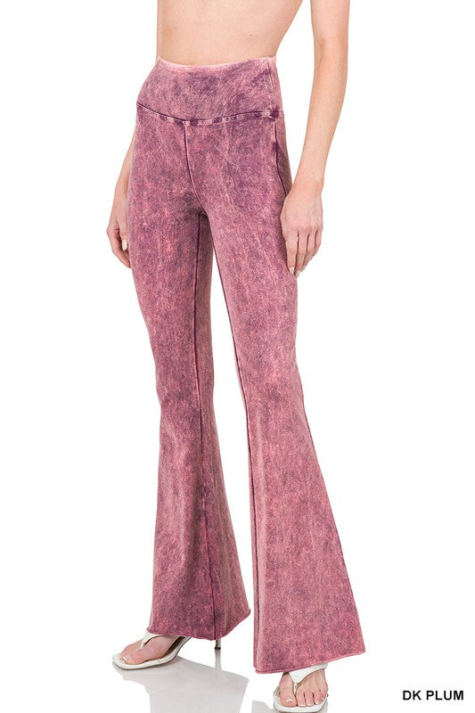 Zenana Acid Wash Raw Edge Hem Flares