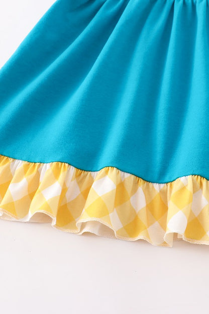Teal pumpkin applique girl dress