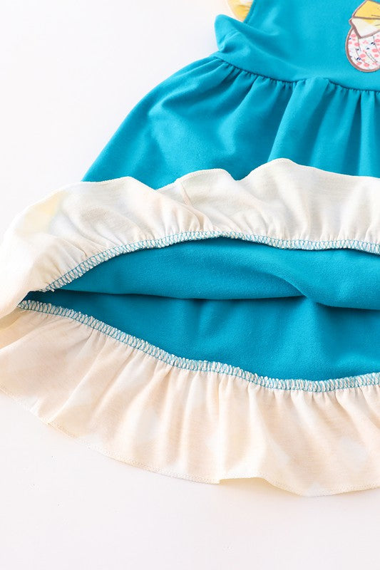 Teal pumpkin applique girl dress