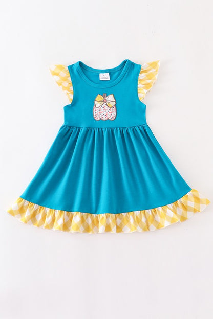 Teal pumpkin applique girl dress