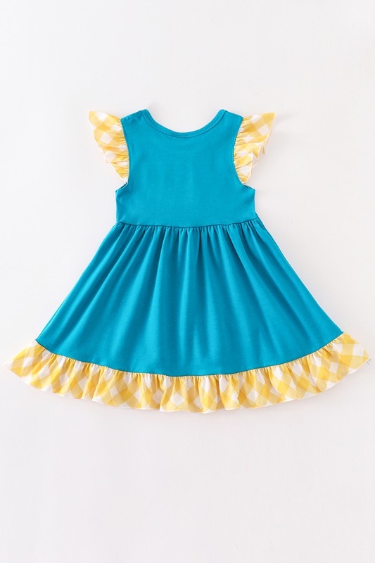 Teal pumpkin applique girl dress