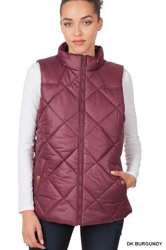 Diamond Quilted Zip Front Vest