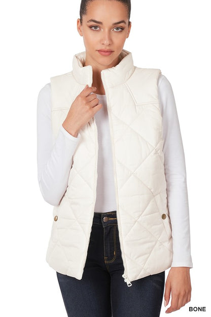 Diamond Quilted Zip Front Vest