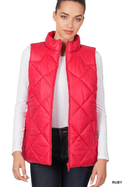 Diamond Quilted Zip Front Vest