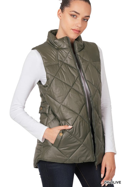 Diamond Quilted Zip Front Vest