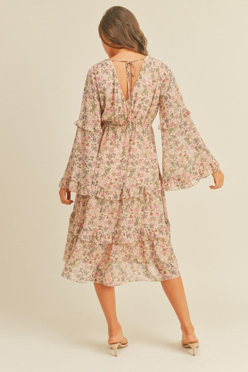 Lush Floral Print Midi Dress