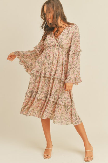 Lush Floral Print Midi Dress