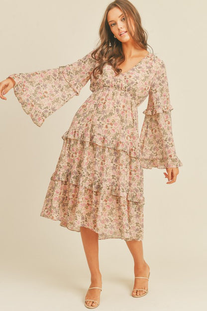 Lush Floral Print Midi Dress