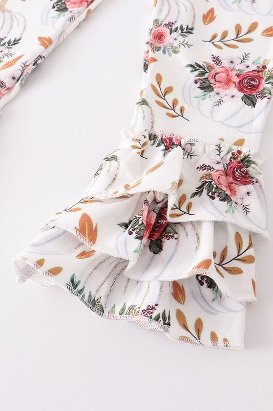 Pumpkin floral velvet ruffle pants set