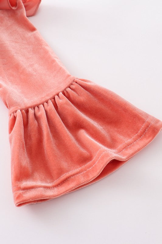 Pumpkin floral velvet ruffle pants set