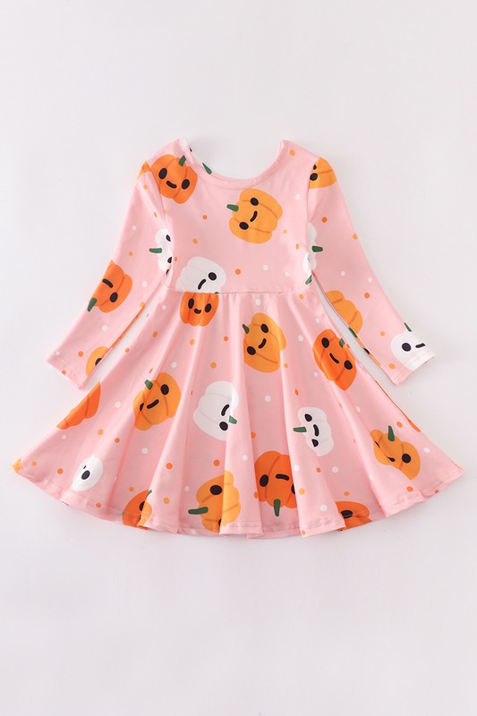 Pink smiley pumpkin twirl dress