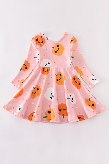 Pink smiley pumpkin twirl dress