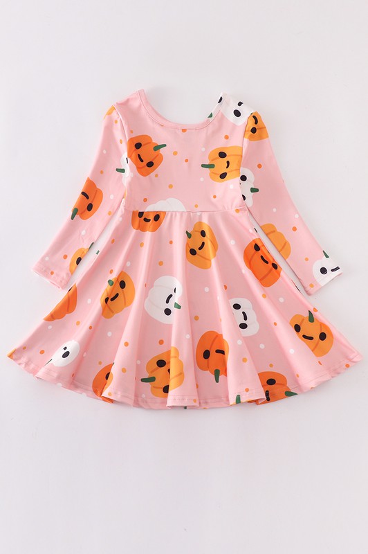 Pink smiley pumpkin twirl dress