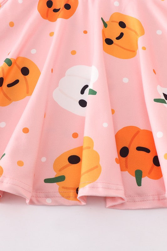 Pink smiley pumpkin twirl dress