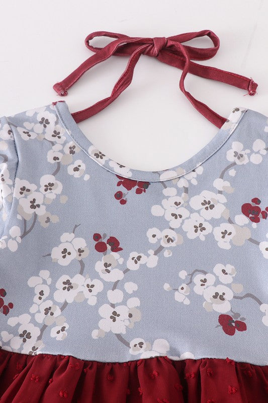 Toddler & Girls Maroon floral Tutu Dress