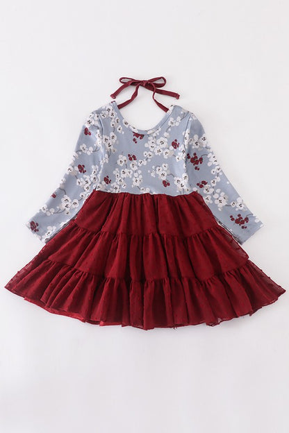 Toddler & Girls Maroon floral Tutu Dress