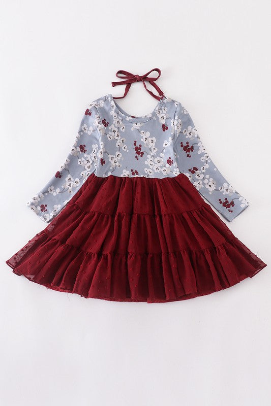 Toddler & Girls Maroon floral Tutu Dress