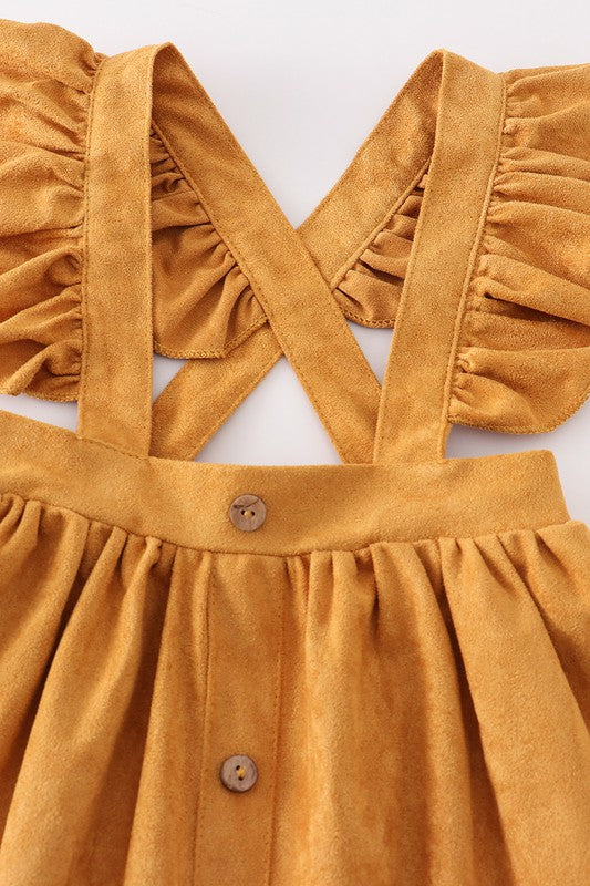 Mustard ruffle suspender girl dress