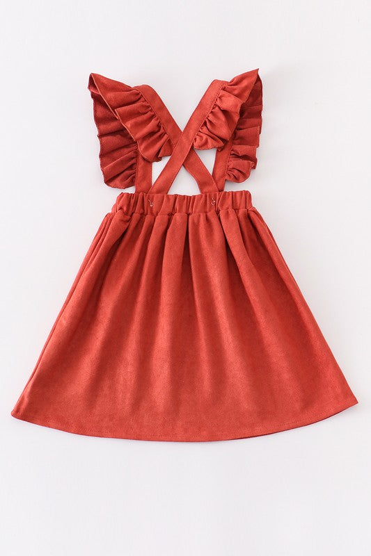 Rust ruffle suspender girl dress